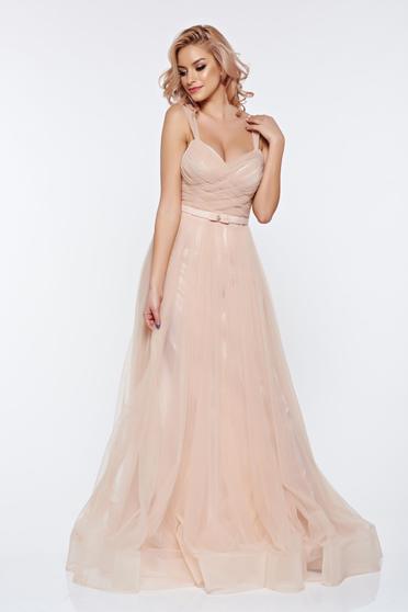 Ana Radu cream evening dresses dress with braces accessorized with tied waistband