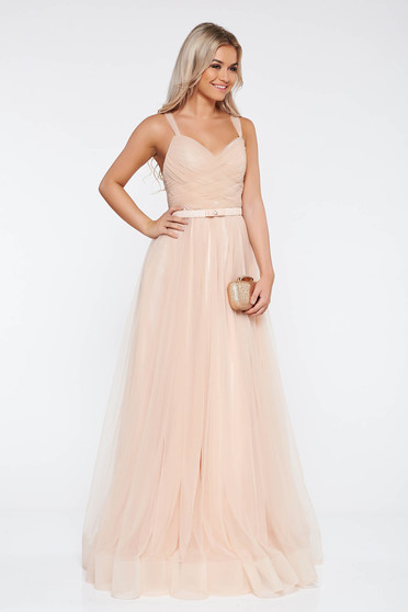 Ana Radu cream evening dresses dress with braces accessorized with tied waistband