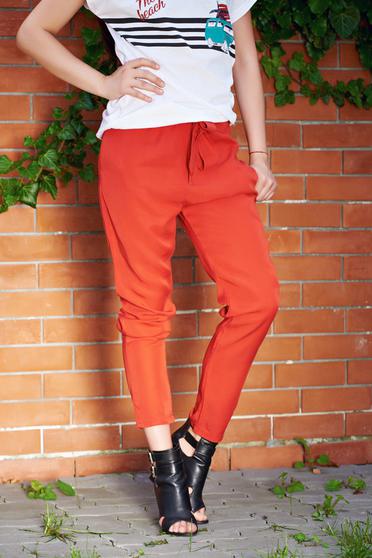 Coral elastic waist trousers with pockets