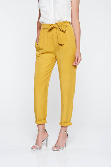 Mustard Yellow elastic waist trousers with pockets