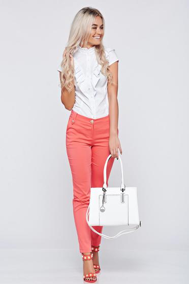 PrettyGirl coral conical trousers with pockets and medium waist