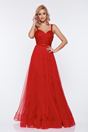 Ana Radu red evening dresses dress with braces accessorized with tied waistband