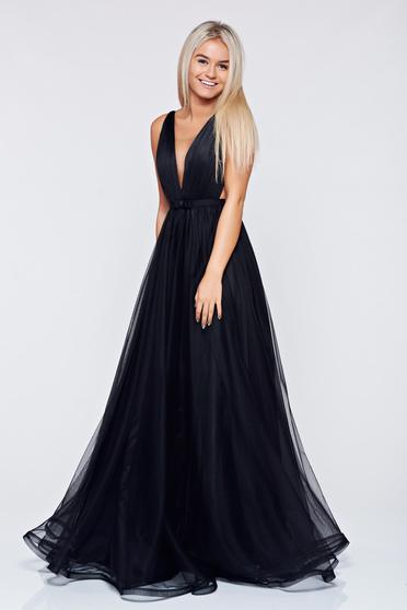 Ana Radu occasional net black dress with v-neckline bow accessory