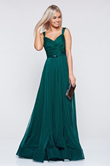 Ana Radu darkgreen evening dresses dress with braces accessorized with tied waistband