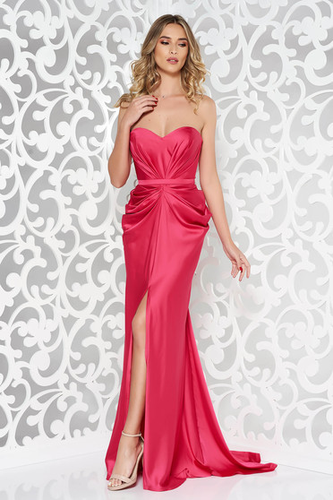Ana Radu asymmetrical fuchsia dress with push-up bra from wrinkled fabric