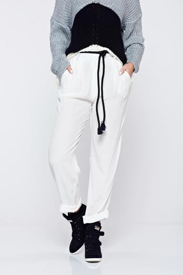 Festival look by PrettyGirl white casual easy cut trousers with pockets