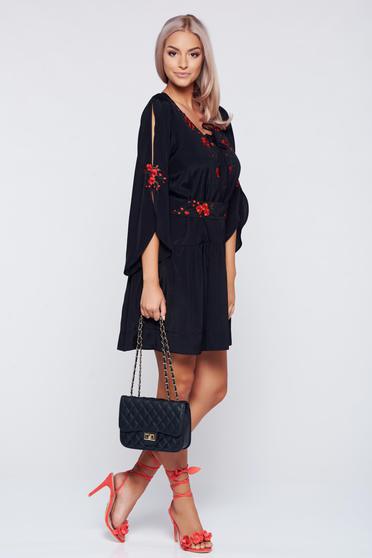 PrettyGirl black embroidered flared dress airy fabric
