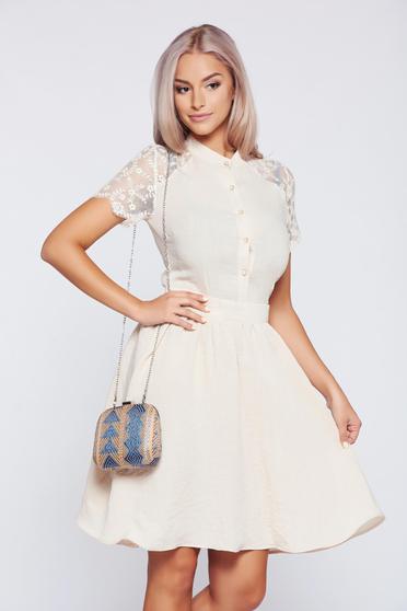 PrettyGirl cream cloche linen dress laced sleeves