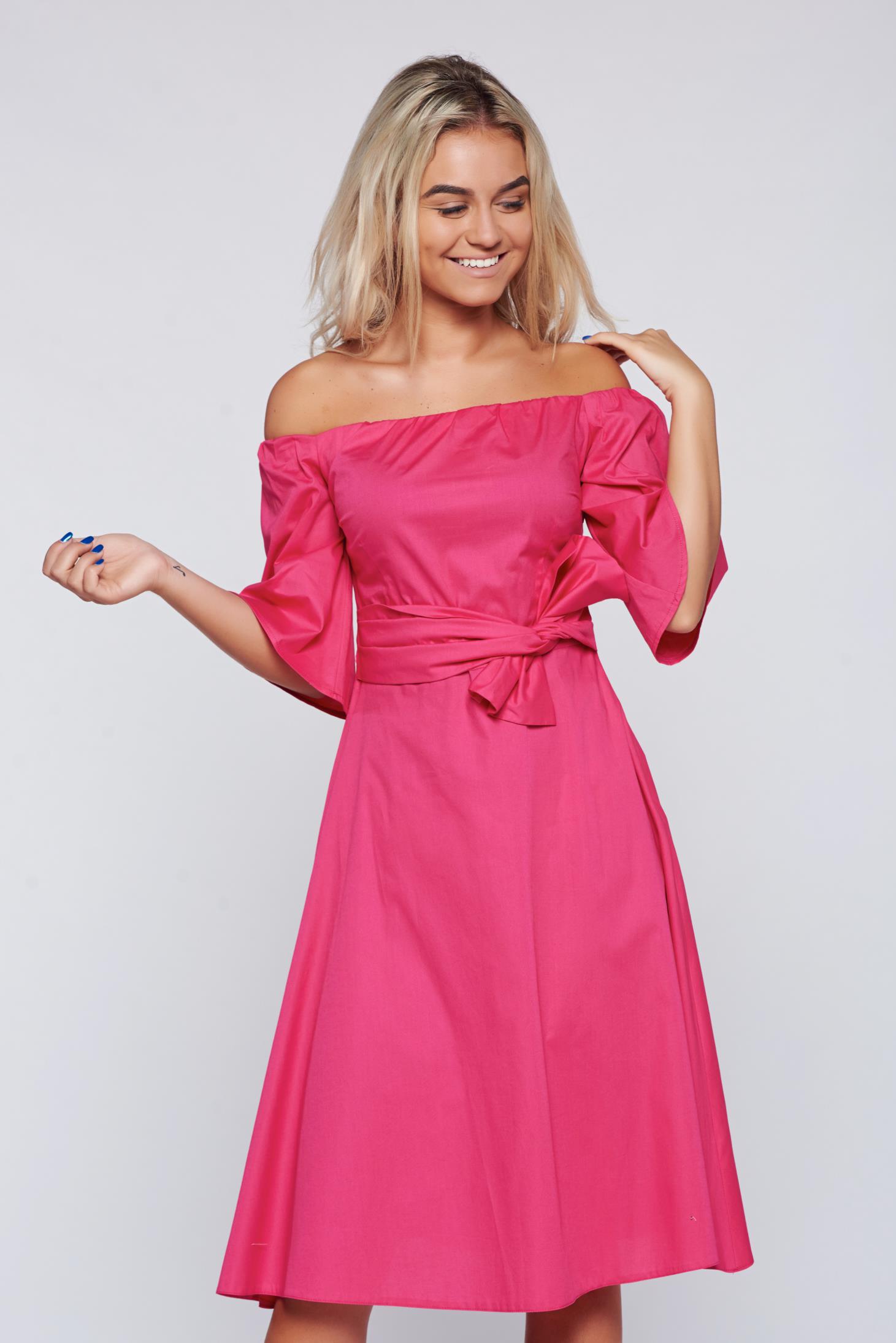 LaDonna fuchsia on the shoulders dress bell sleeve