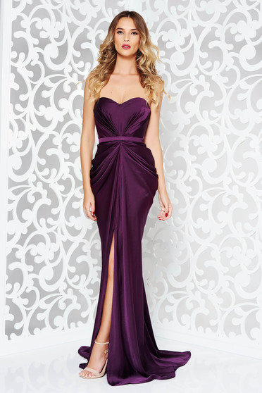 Ana Radu asymmetrical purple dress with push-up bra from wrinkled fabric