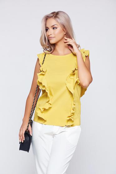 PrettyGirl yellow elegant flared top shirt with ruffle details