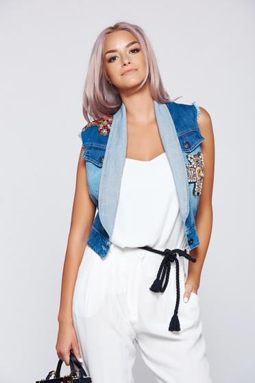 Ocassion blue denim gilet with embroidery details