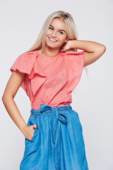 PrettyGirl coral casual flared cotton women`s blouse