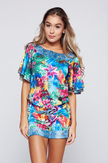 Ocassion blue casual jumpsuit with floral print