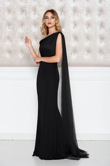 Ana Radu occasional black net dress on one shoulder
