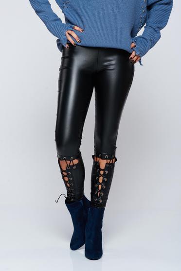 Casual laced details black tights