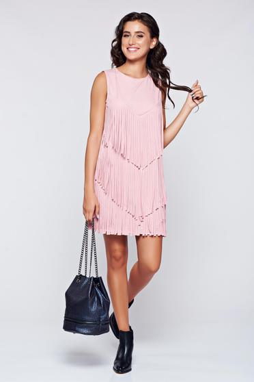 Rosa velour sleeveless dress has fringes
