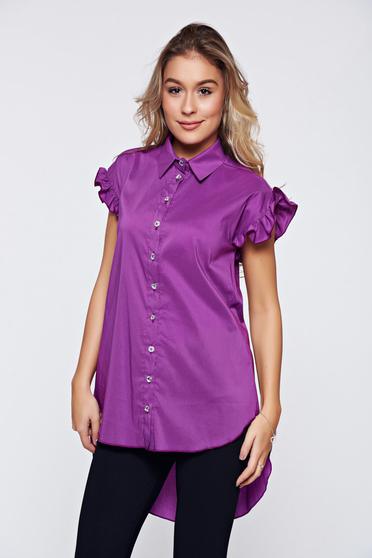 PrettyGirl purple office women`s shirt with ruffled sleeves