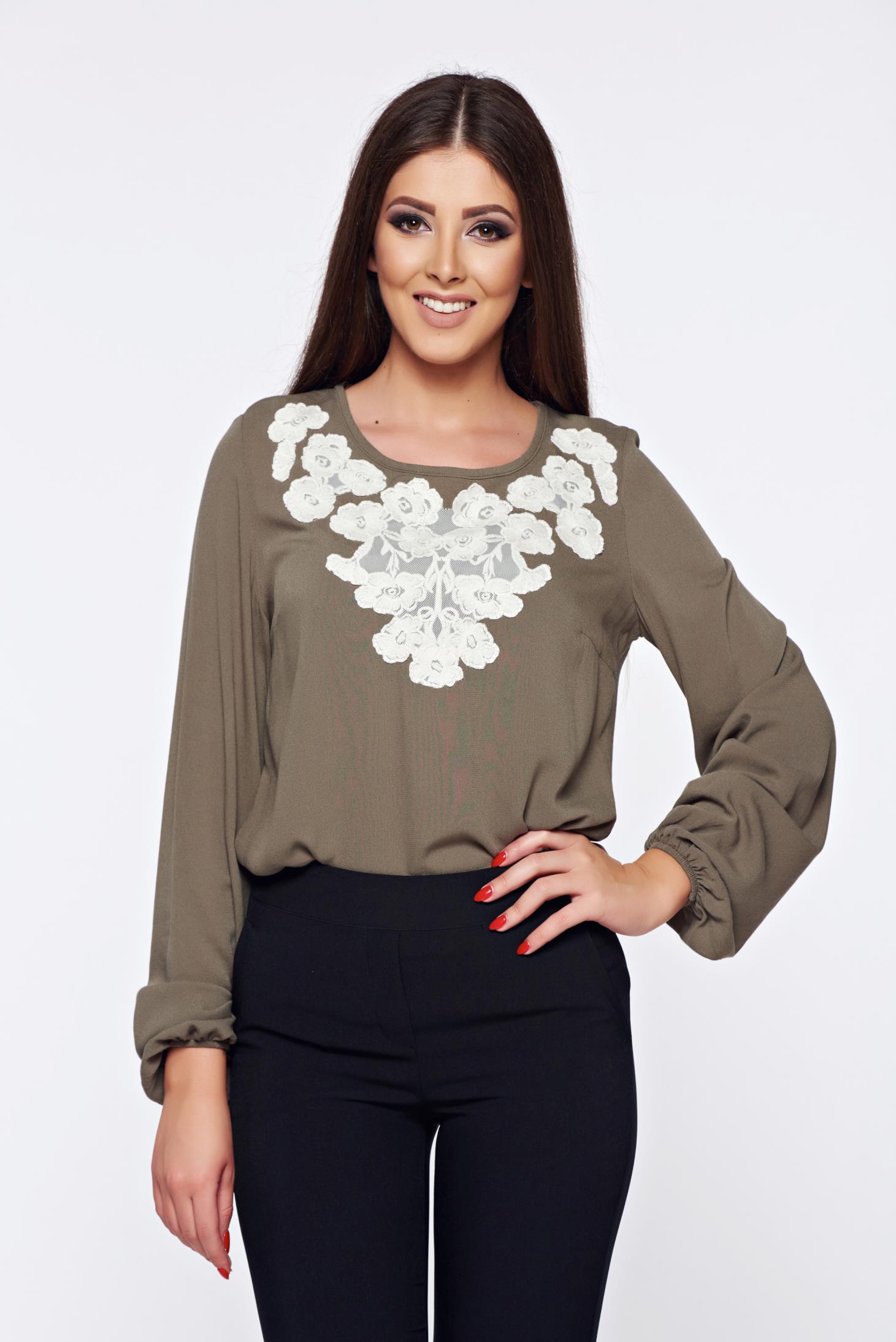 Bluza dama LaDonna khaki office brodata cu croi larg