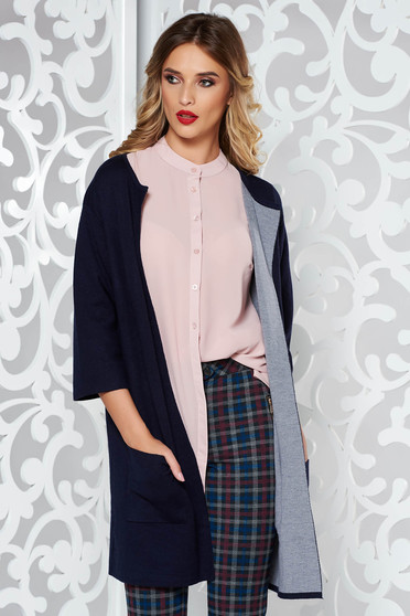 Darkblue casual cardigan with pockets with easy cut