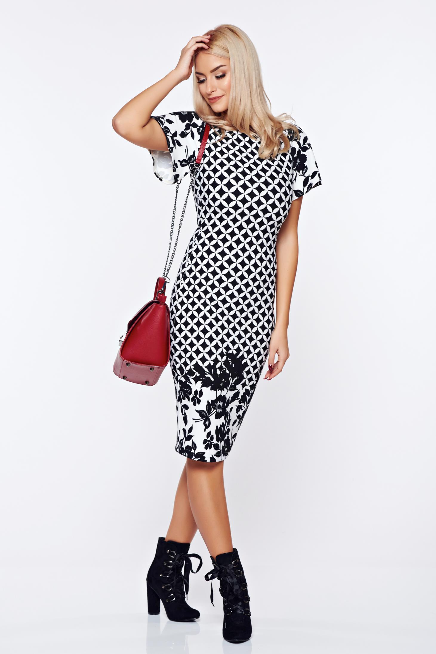 Rochie StarShinerS neagra office tip creion cu maneca scurta