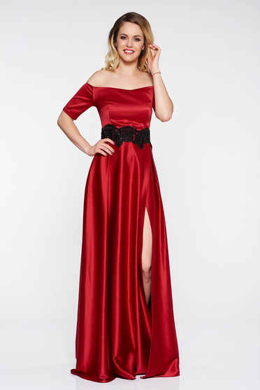 Artista occasional burgundy dress with satin fabric texture embroidery details