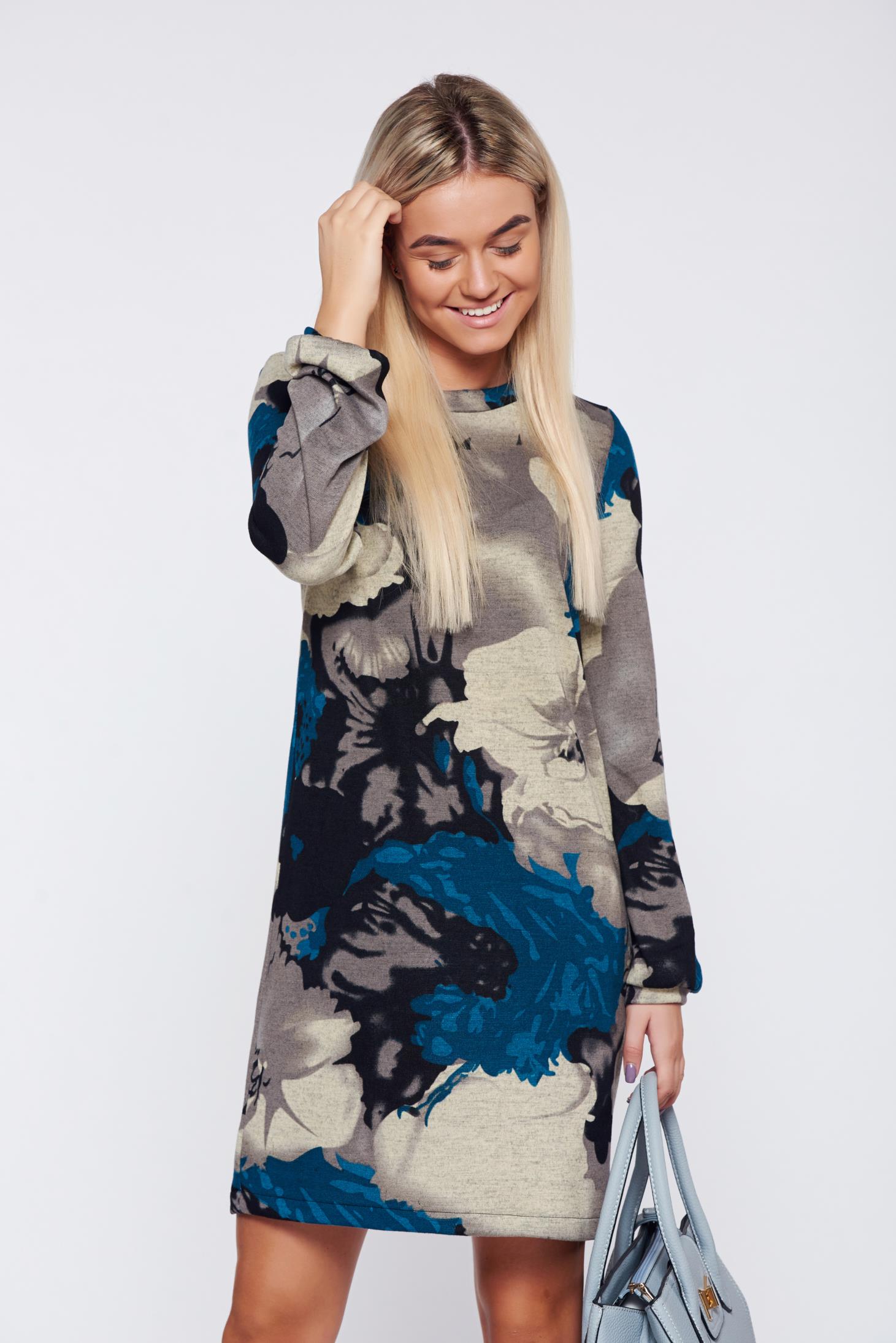 Rochie StarShinerS gri cu imprimeu floral de zi cu croi larg
