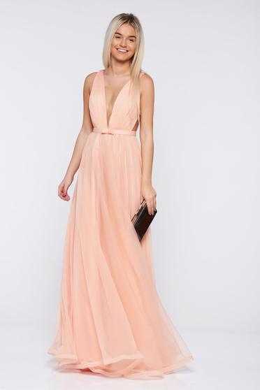 Ana Radu occasional net peach dress with v-neckline