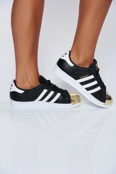 Originals Adidas black natural leather casual sneakers with metalic accessory