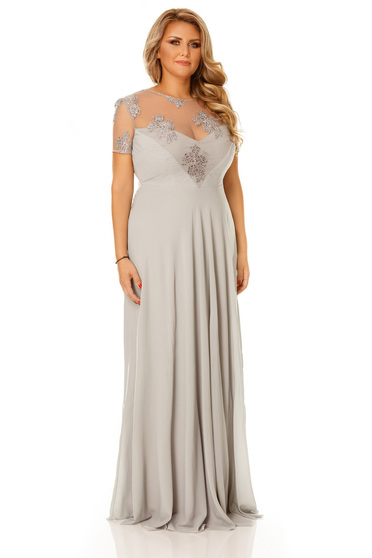 Grey occasional voile fabric dress with embroidery details