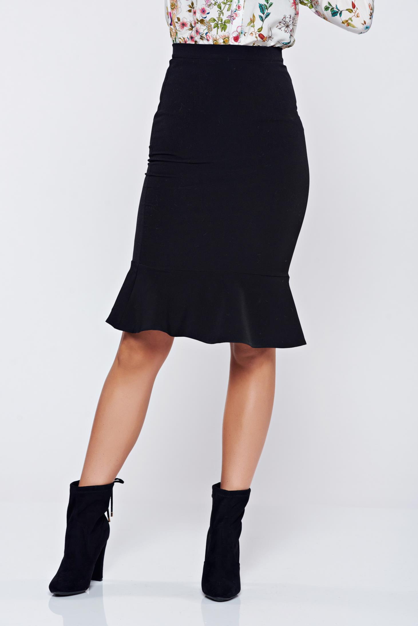 Fusta StarShinerS neagra office tip creion cu volanase
