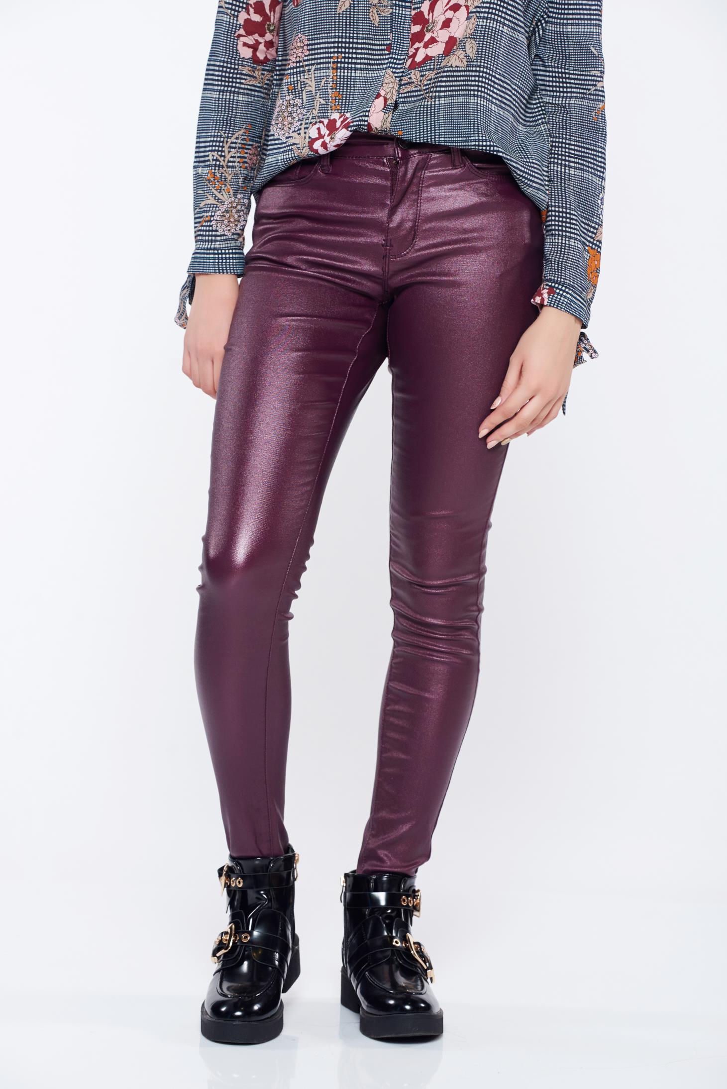 Pantaloni Top Secret mov casual conici cu buzunare cu talie medie