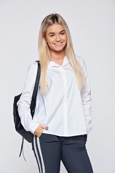 PrettyGirl easy cut white casual women`s shirt with asymmetrical cut