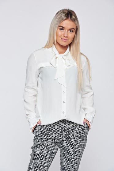 PrettyGirl white elegant women`s shirt with ruffled sleeves