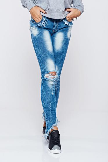 Blue jeans casual cotton with ruptures