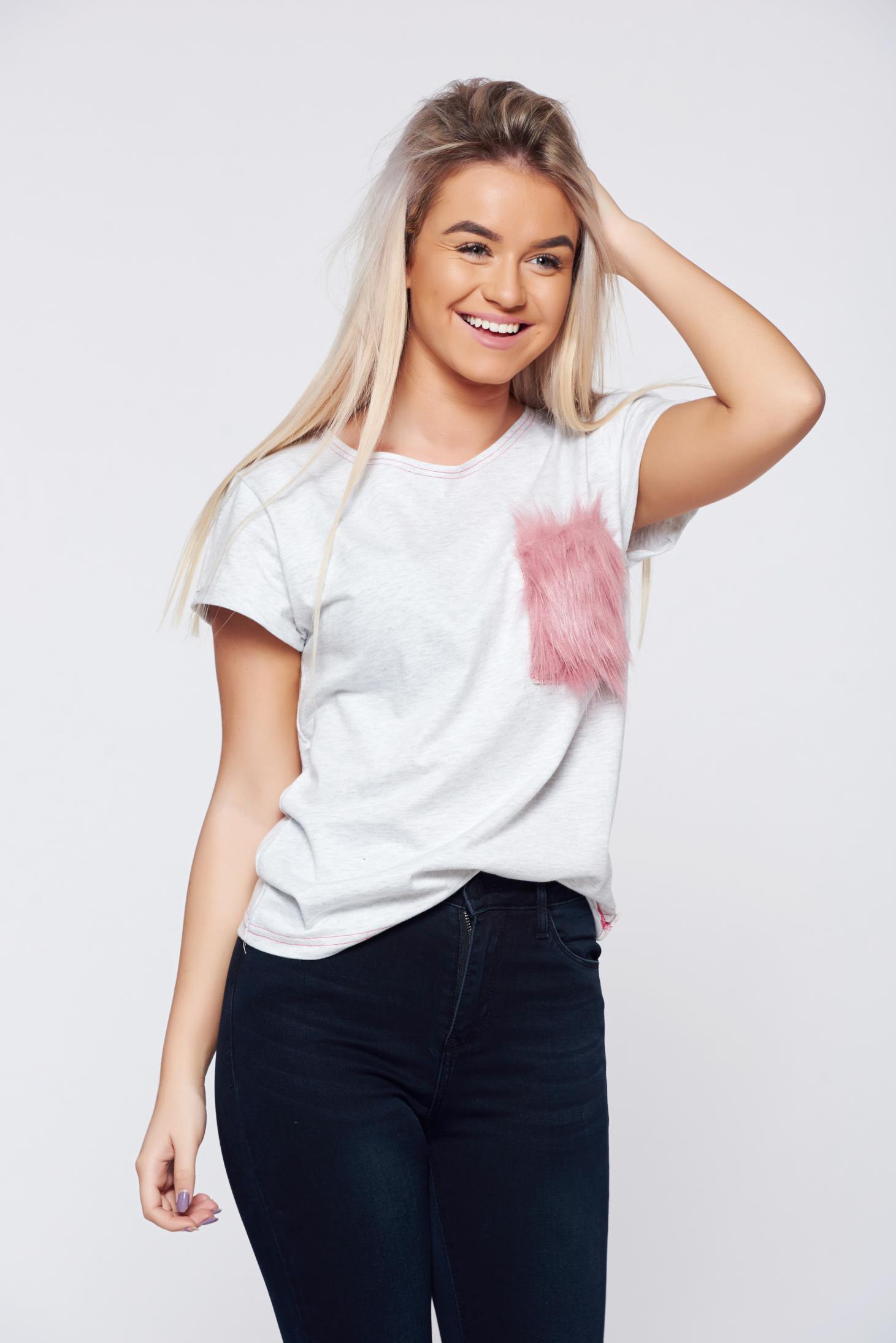 Tricou StarShinerS gri casual din bumbac cu croi larg