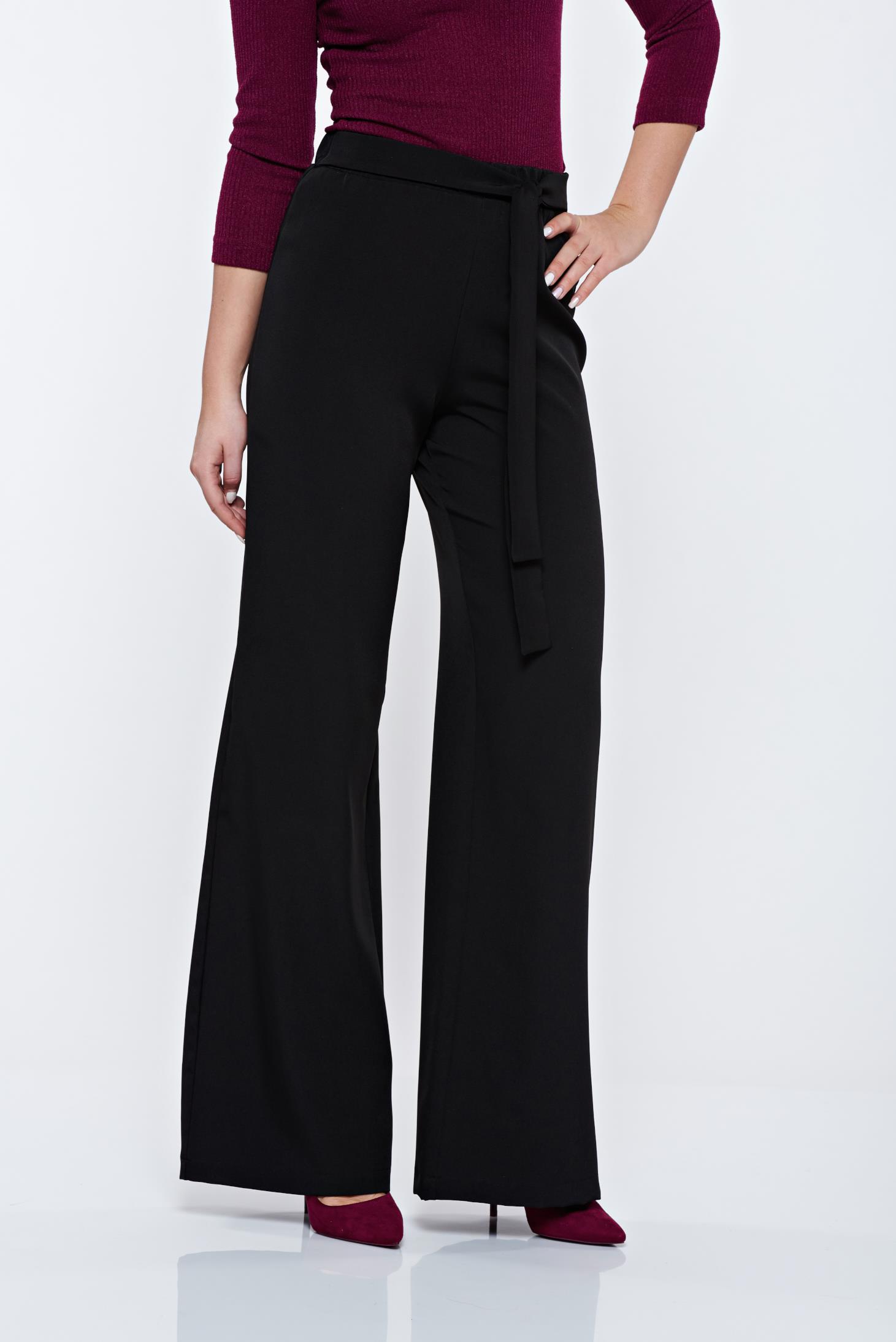 Pantaloni StarShinerS Timeless Romance negri eleganti cu croi larg accesorizati cu cordon