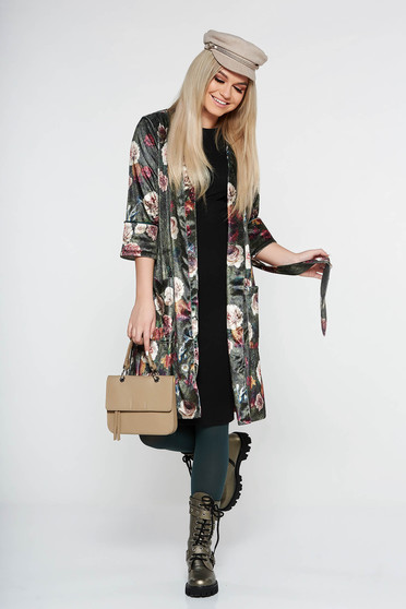 PrettyGirl green velvet casual jacket with floral prints