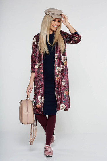 PrettyGirl burgundy velvet casual jacket with floral prints