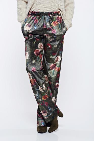PrettyGirl green casual trousers with medium waist with floral print