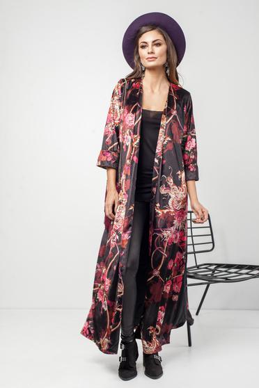 PrettyGirl black casual velvet jacket with floral print
