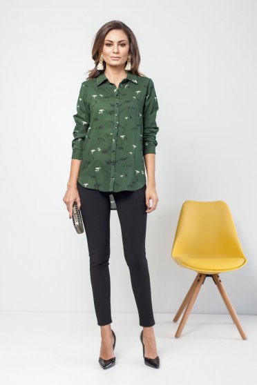 PrettyGirl casual flared green long sleeve women`s shirt