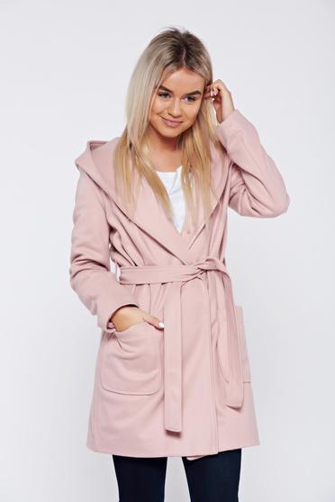 Rosa casual coat accessorized with tied waistband with pockets