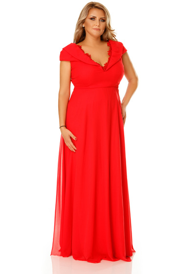 Occasional red voile fabric dress with a cleavage
