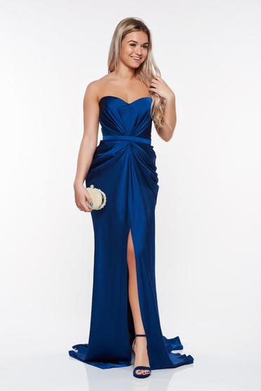 Ana Radu asymmetrical blue dress with push-up bra from wrinkled fabric