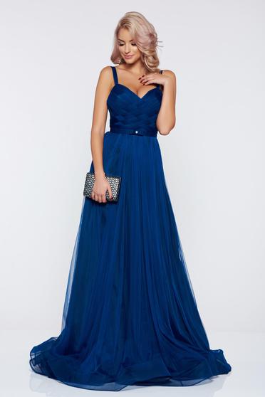 Ana Radu blue evening dresses dress with braces accessorized with tied waistband