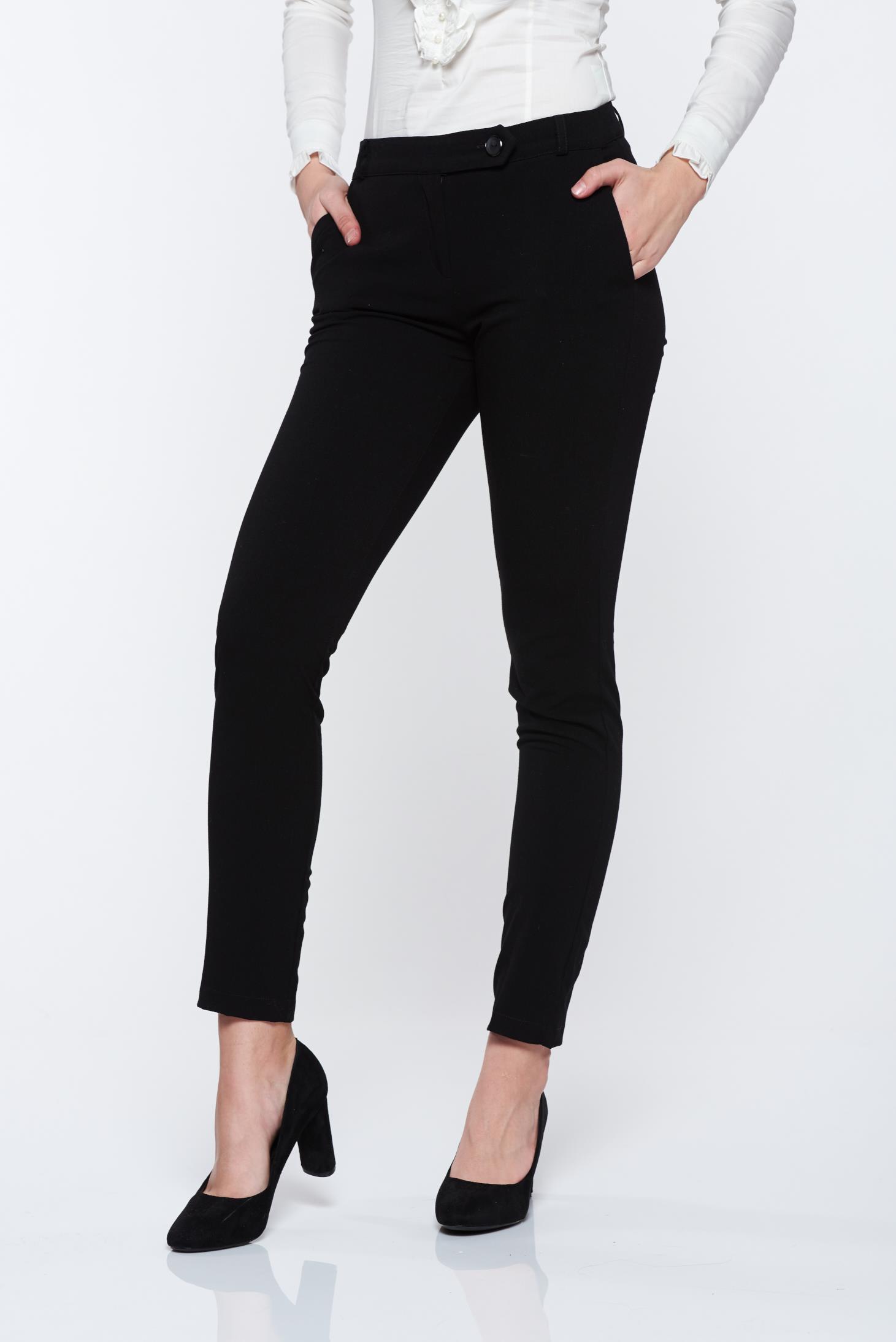 PrettyGirl black office cloth trousers with medium waist with pockets