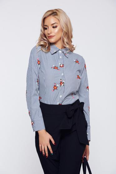 Artista black office cotton women`s shirt with embroidery details