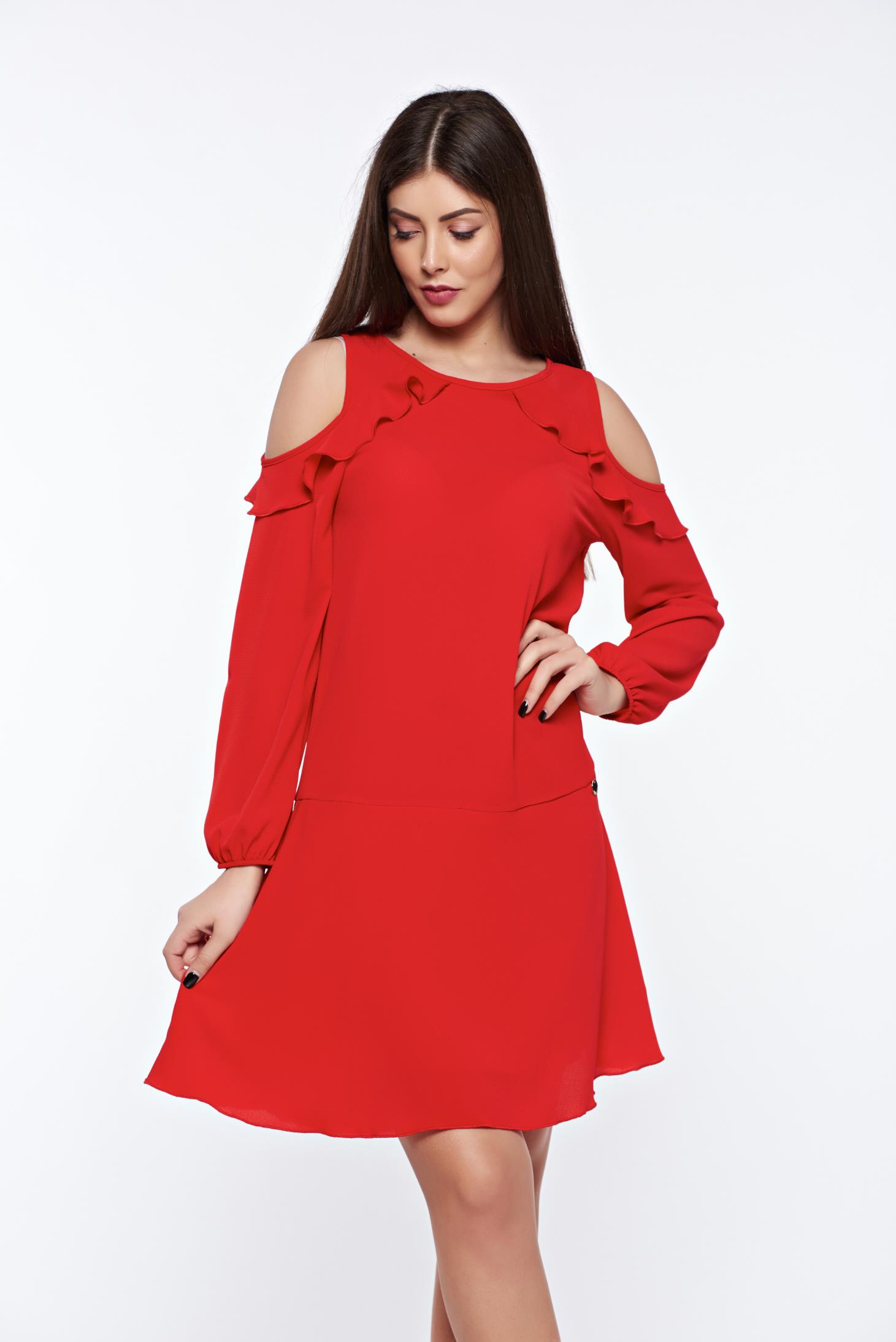 red cut dress