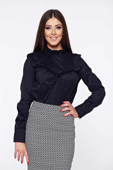 PrettyGirl black office long sleeve women`s shirt without buttons